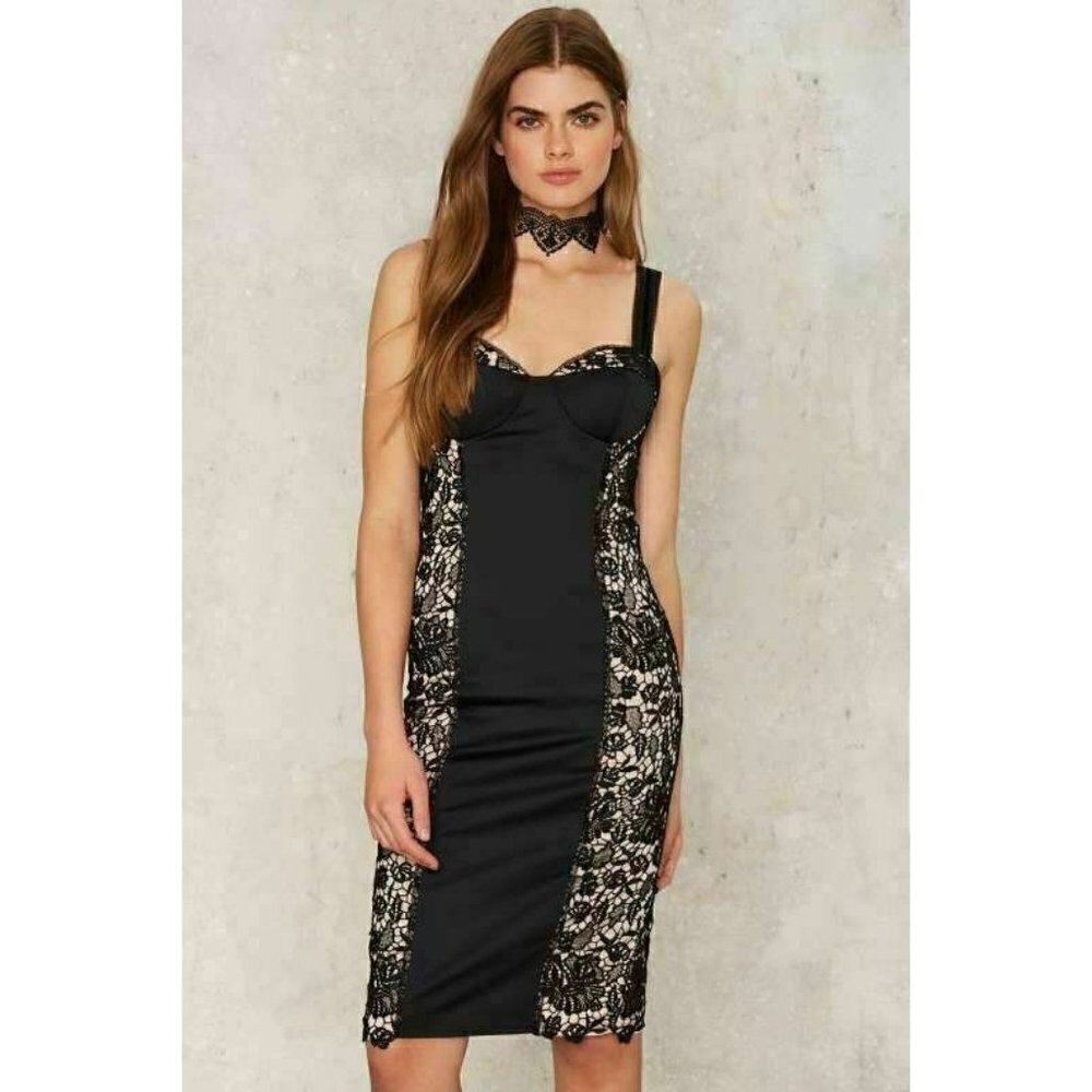 Nasty Gal Collection Womens Black Crochet Lace Dark Habits Sweet Heart Dress